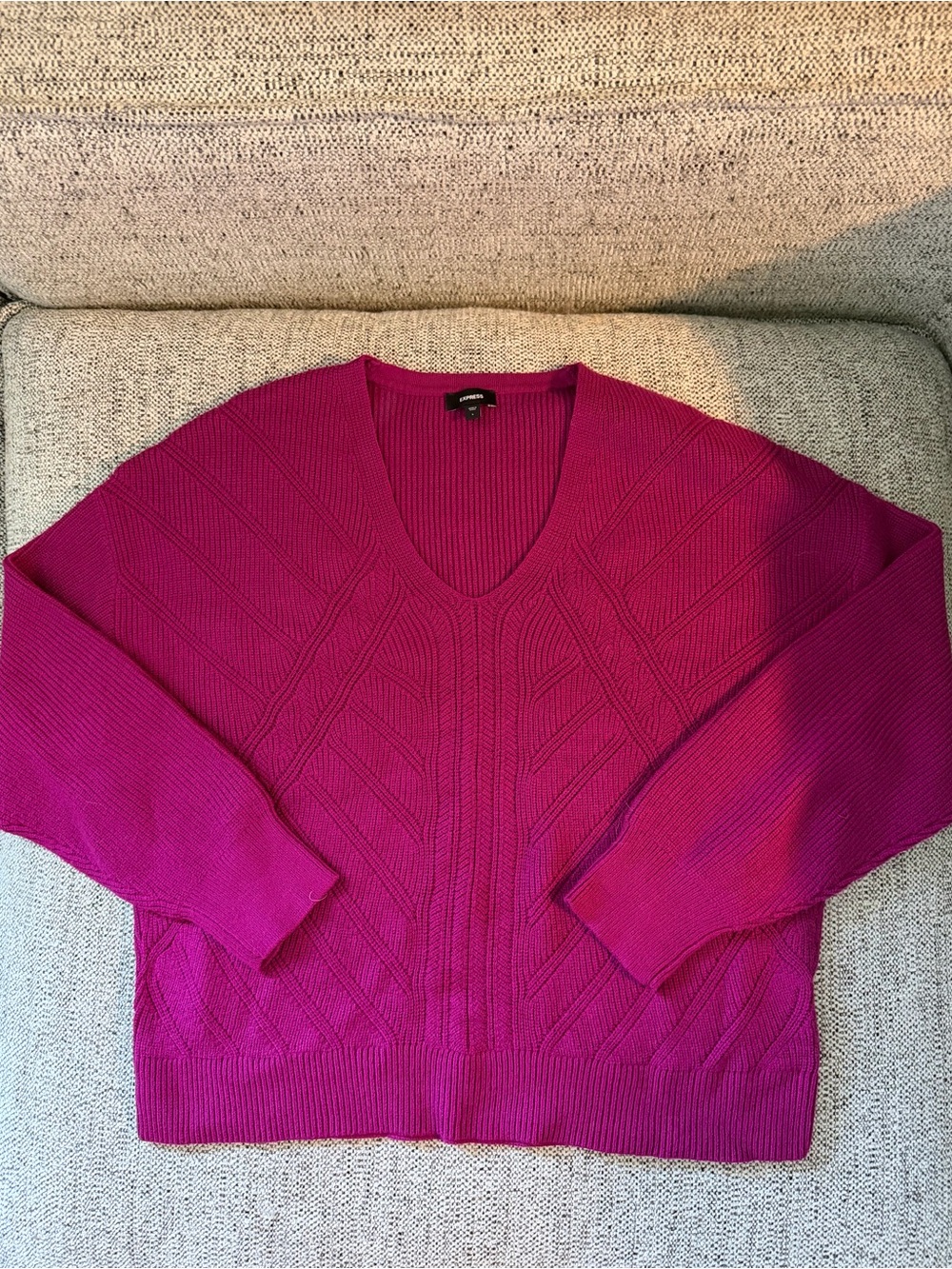 Express Magenta V-Neck Cable Knit Sweater